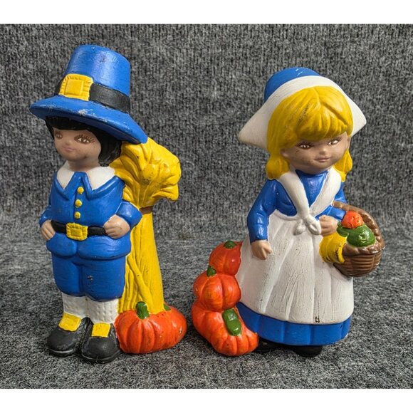 Pilgrim Couple Thanksgiving Figurines Hand Painted Collectible 6in Holiday - Picture 1 of 7